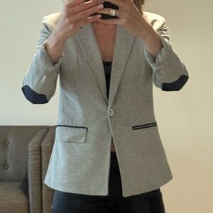 Reserved Grey Blazer with Navy Elbow Patches – Size 36 (Small)